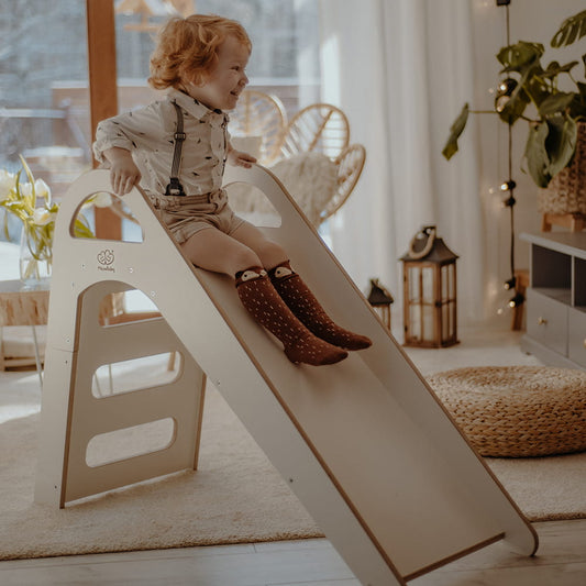 Scandinavian-style wooden slide for kids