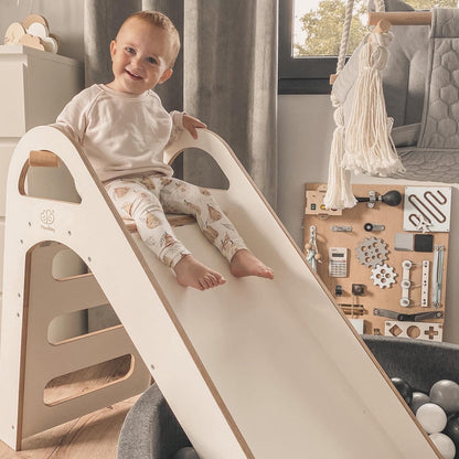 Scandinavian-style wooden slide for kids